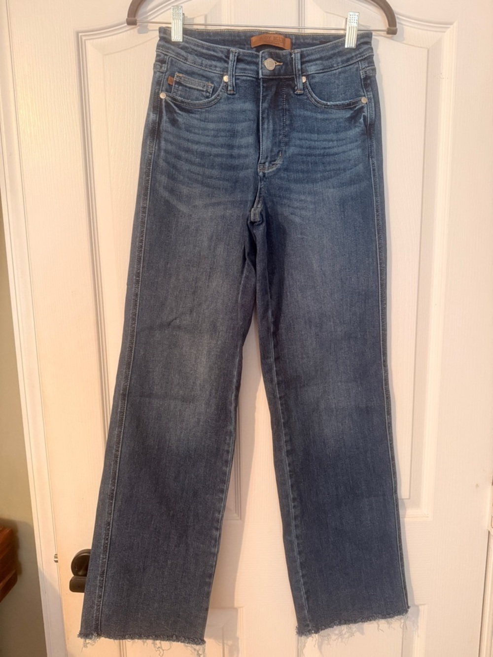 Judy Blue Medium Blue Straight Leg Jeans with Raw Hem